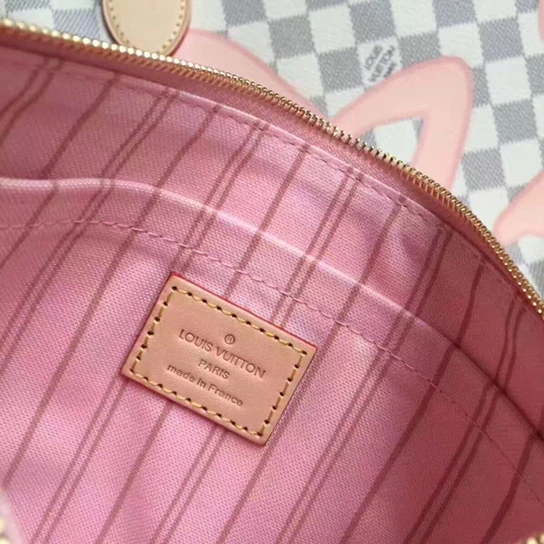 Top lv Louis Vuitton N41050 Neverfull MM Shoulder Bag Damier Azur Canvas