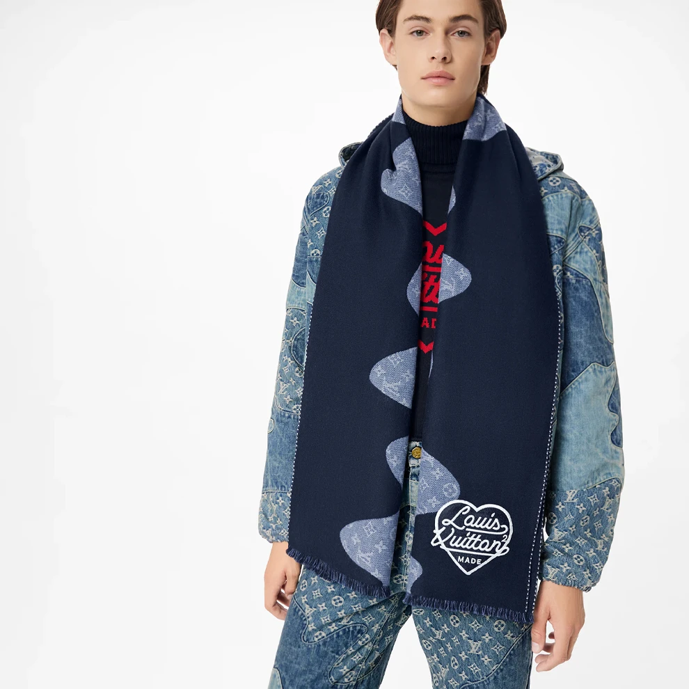 Replica bag Louis Vuitton x Nigo MP3255 Monogram Drip Blue Scarf