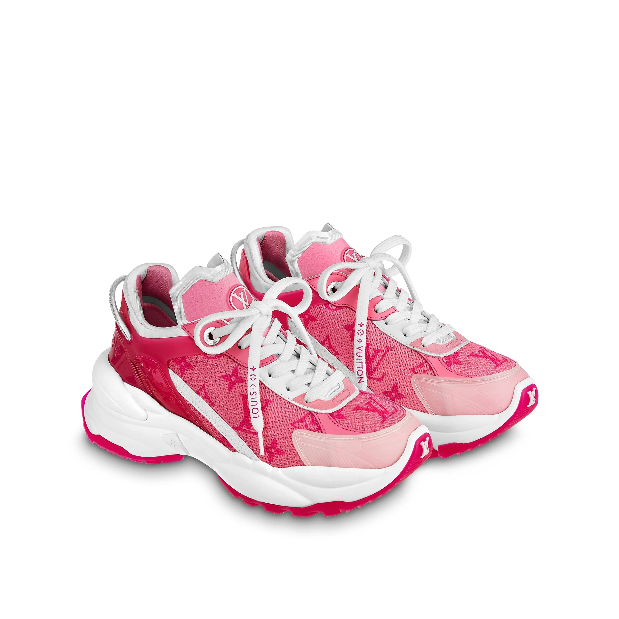 Top lv Louis Vuitton LV Run 55 Sneaker Monogram Flowers Pink 1AB3C8