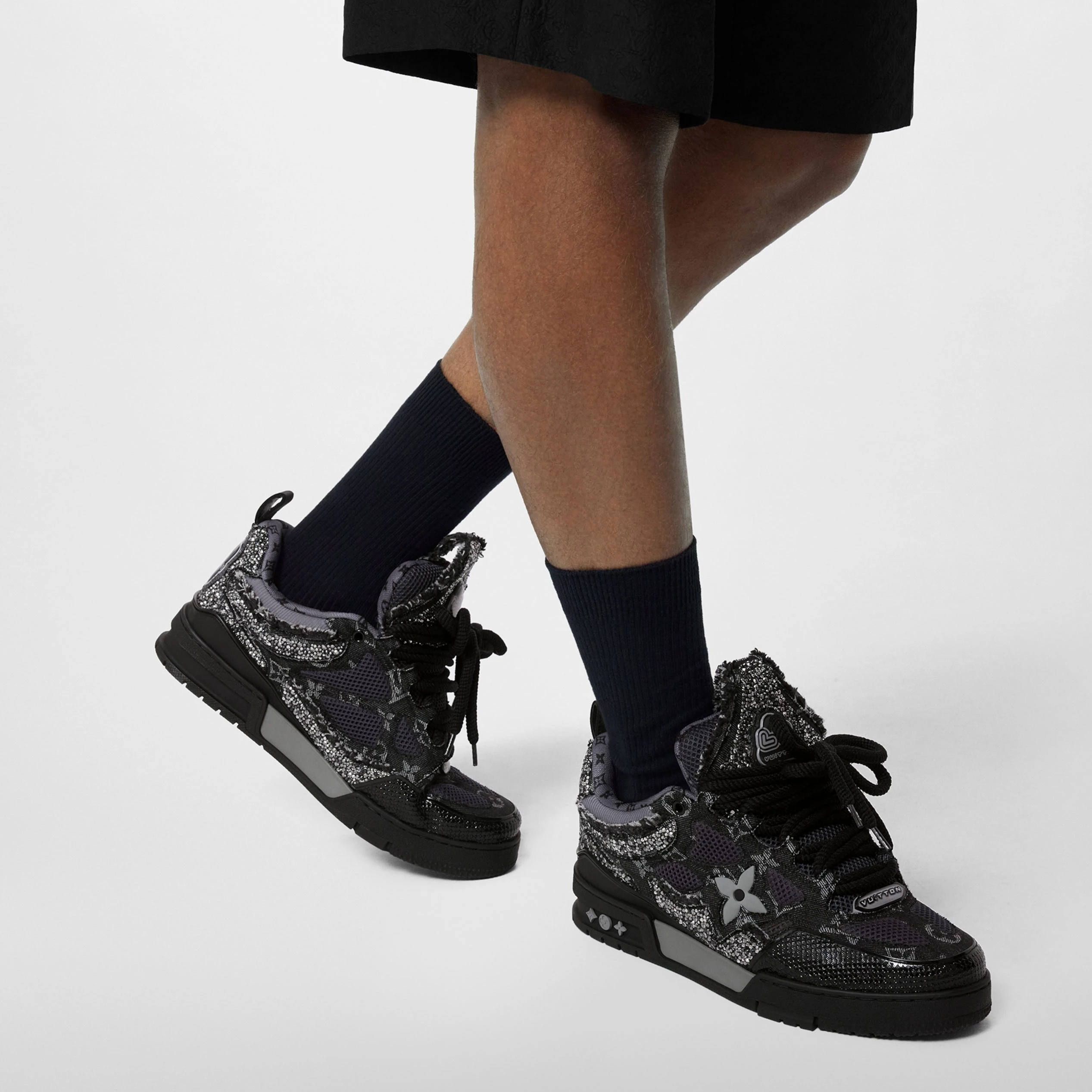 Replica bags Louis Vuitton LV Skate Sneaker Swarovski Crystals Monogram Denim Black 1ABMHZ