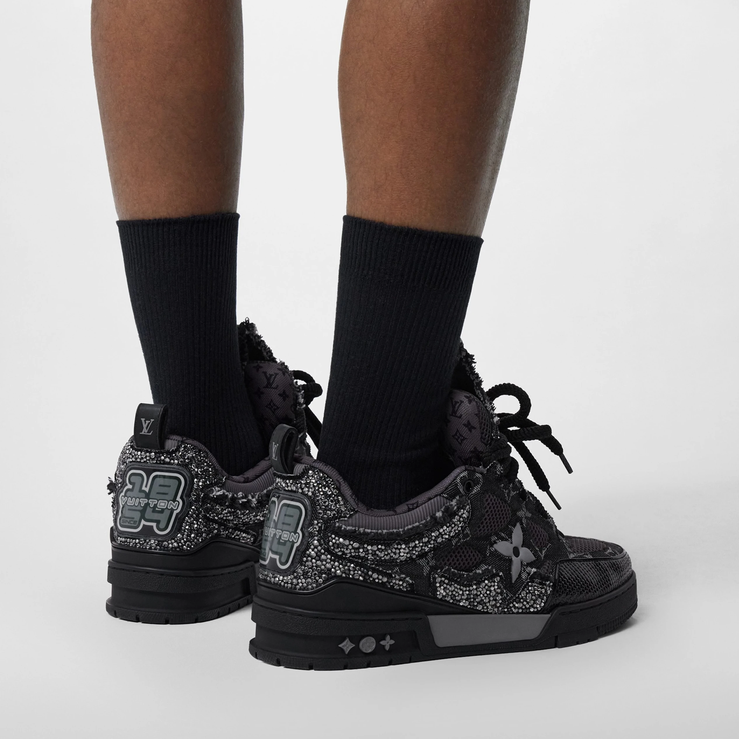 Replica bags Louis Vuitton LV Skate Sneaker Swarovski Crystals Monogram Denim Black 1ABMHZ