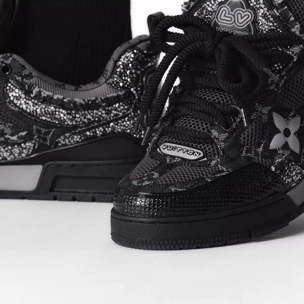 Replica bags Louis Vuitton LV Skate Sneaker Swarovski Crystals Monogram Denim Black 1ABMHZ