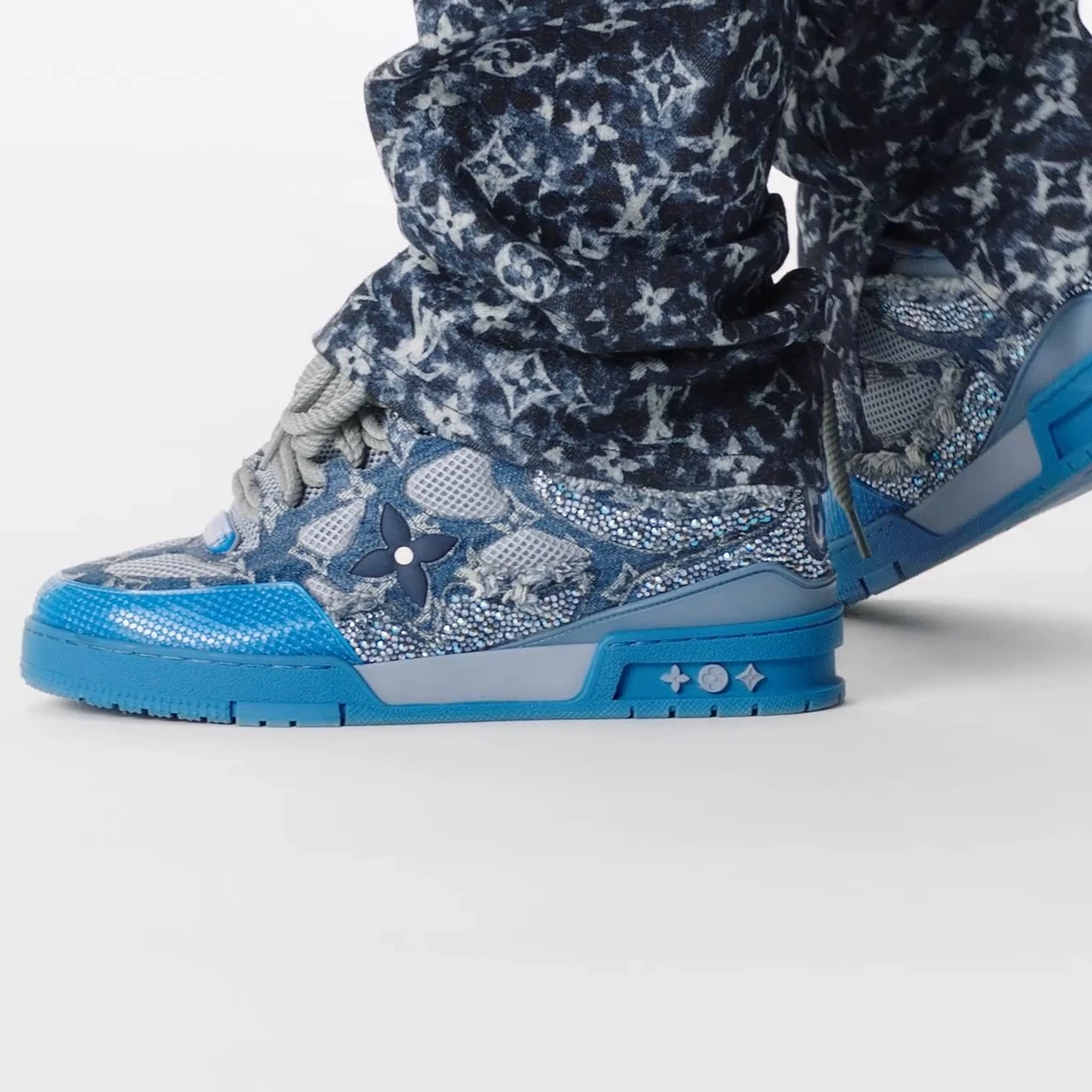 Replica bags Louis Vuitton LV Skate Sneaker Swarovski Crystals Monogram Denim Blue 1ABMHF