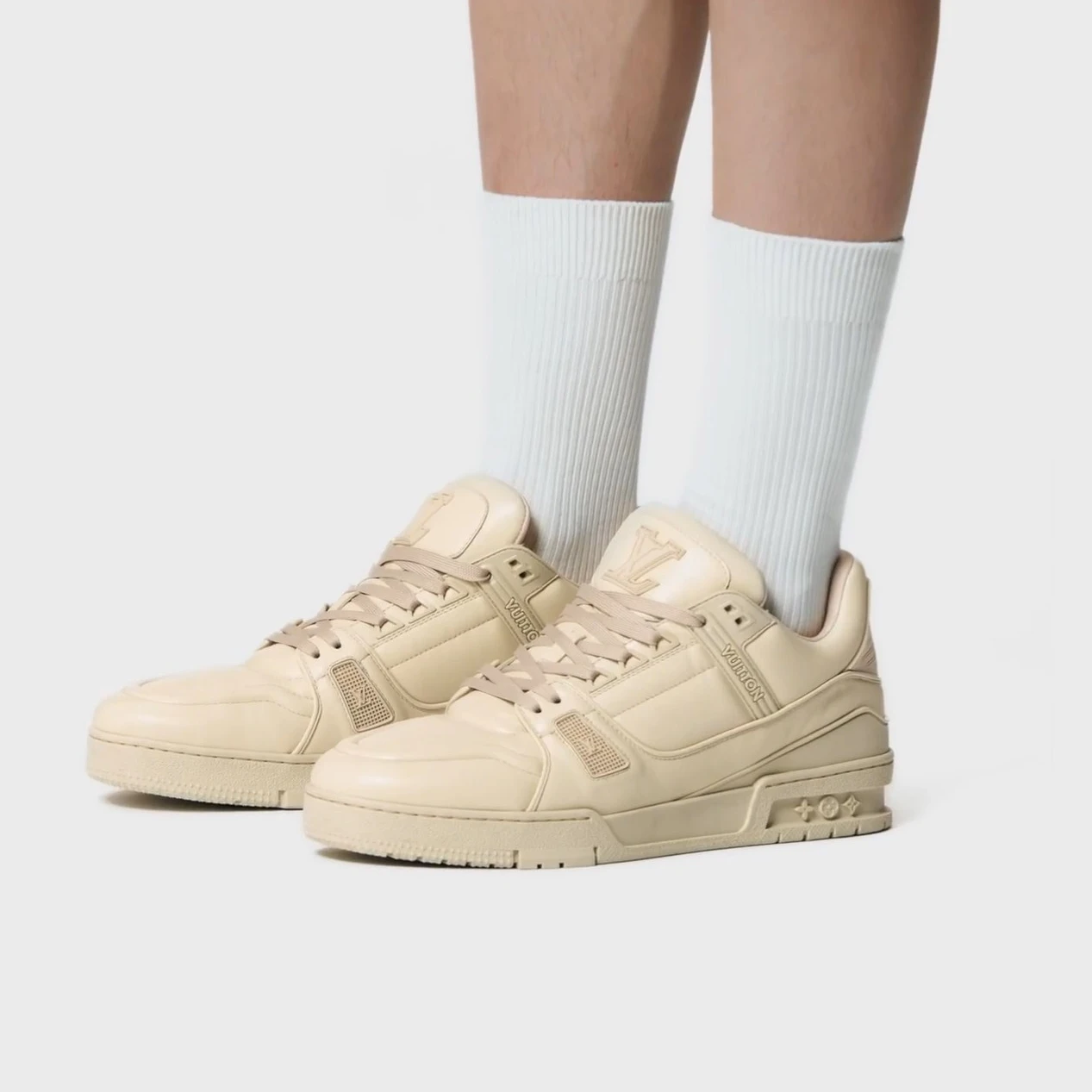 Replica bags lv Louis Vuitton LV Trainer Sneaker Calf leather Beige 1AC5BR
