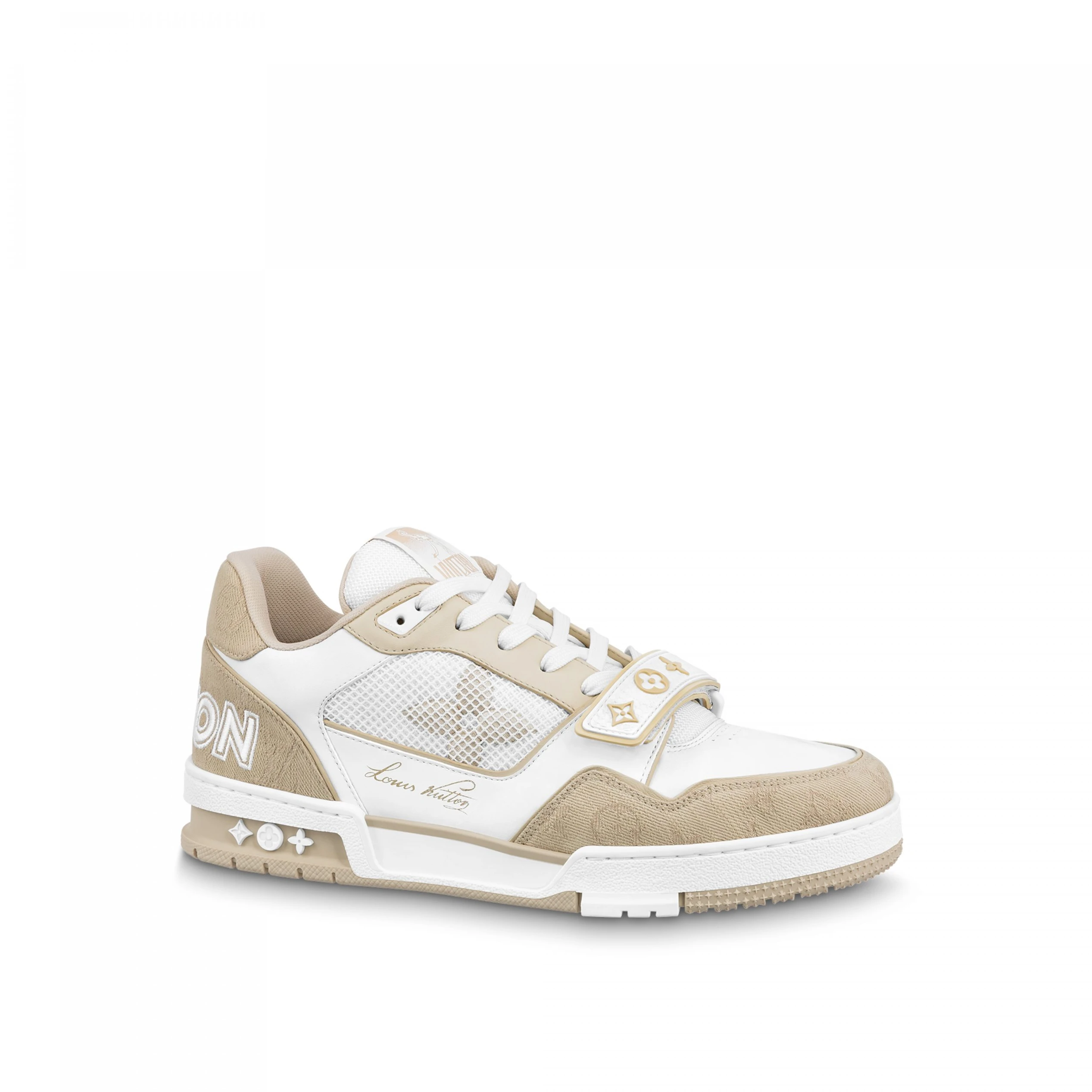 Louis Vuitton LV Trainer Sneaker Velcro strap Monogram denim Beige 1A9ZC0