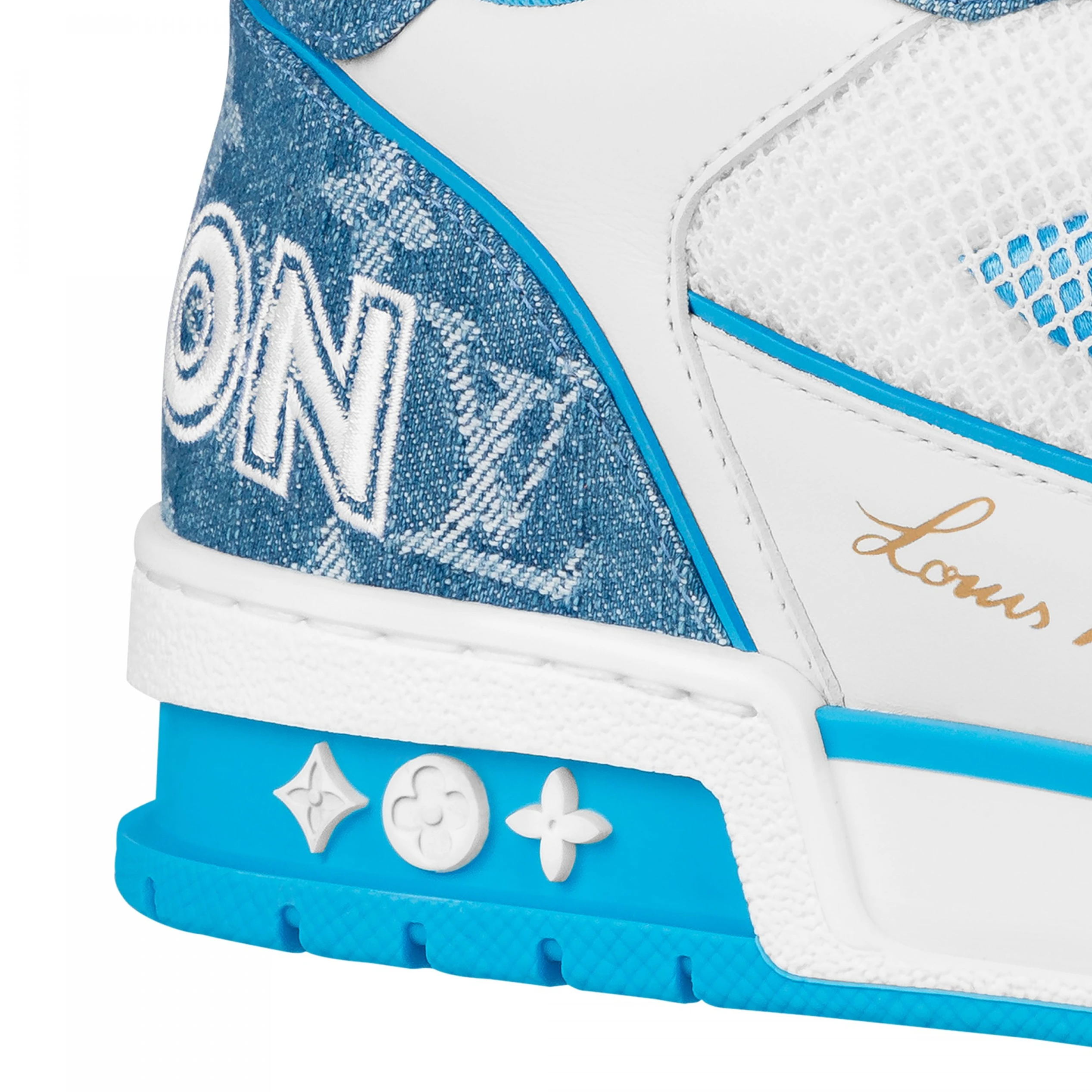 Lv belts replica Louis Vuitton LV Trainer Sneaker Velcro strap Monogram denim Blue 1A9ZI6