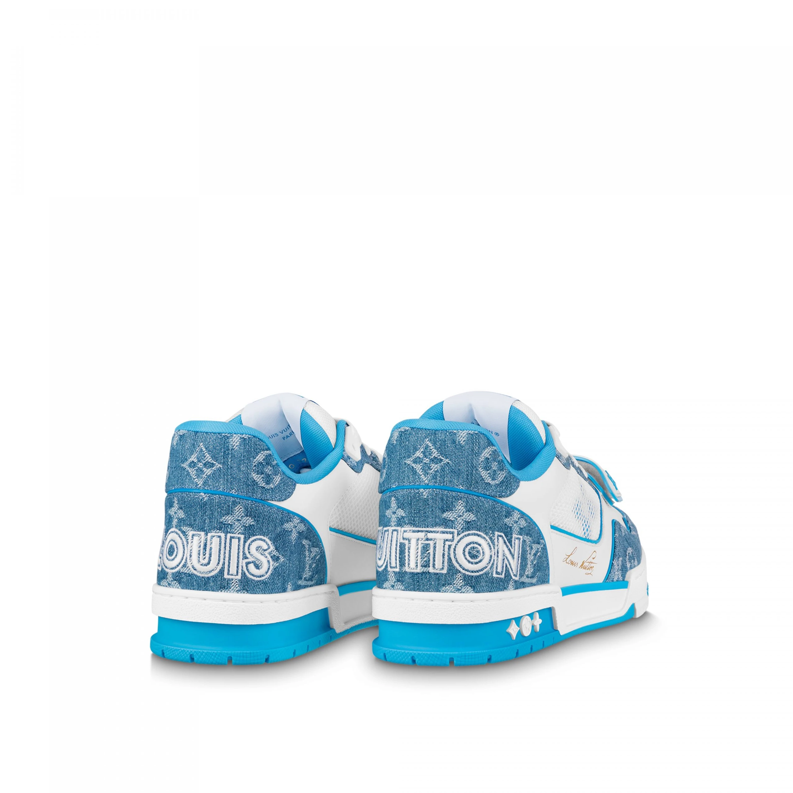 Lv belts replica Louis Vuitton LV Trainer Sneaker Velcro strap Monogram denim Blue 1A9ZI6