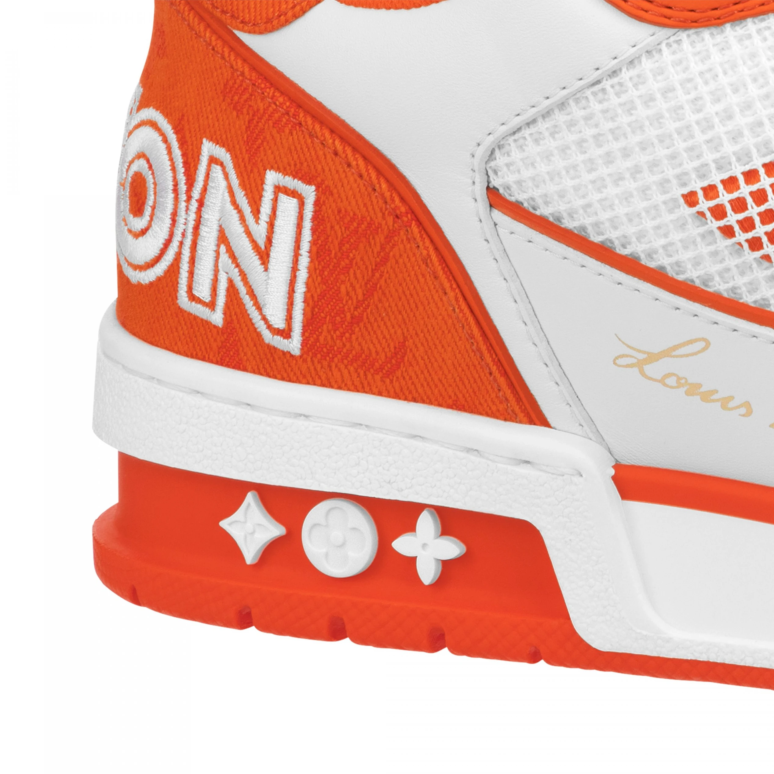 Lv belts replica Louis Vuitton LV Trainer Sneaker Velcro strap Monogram denim Orange 1A9ZBG