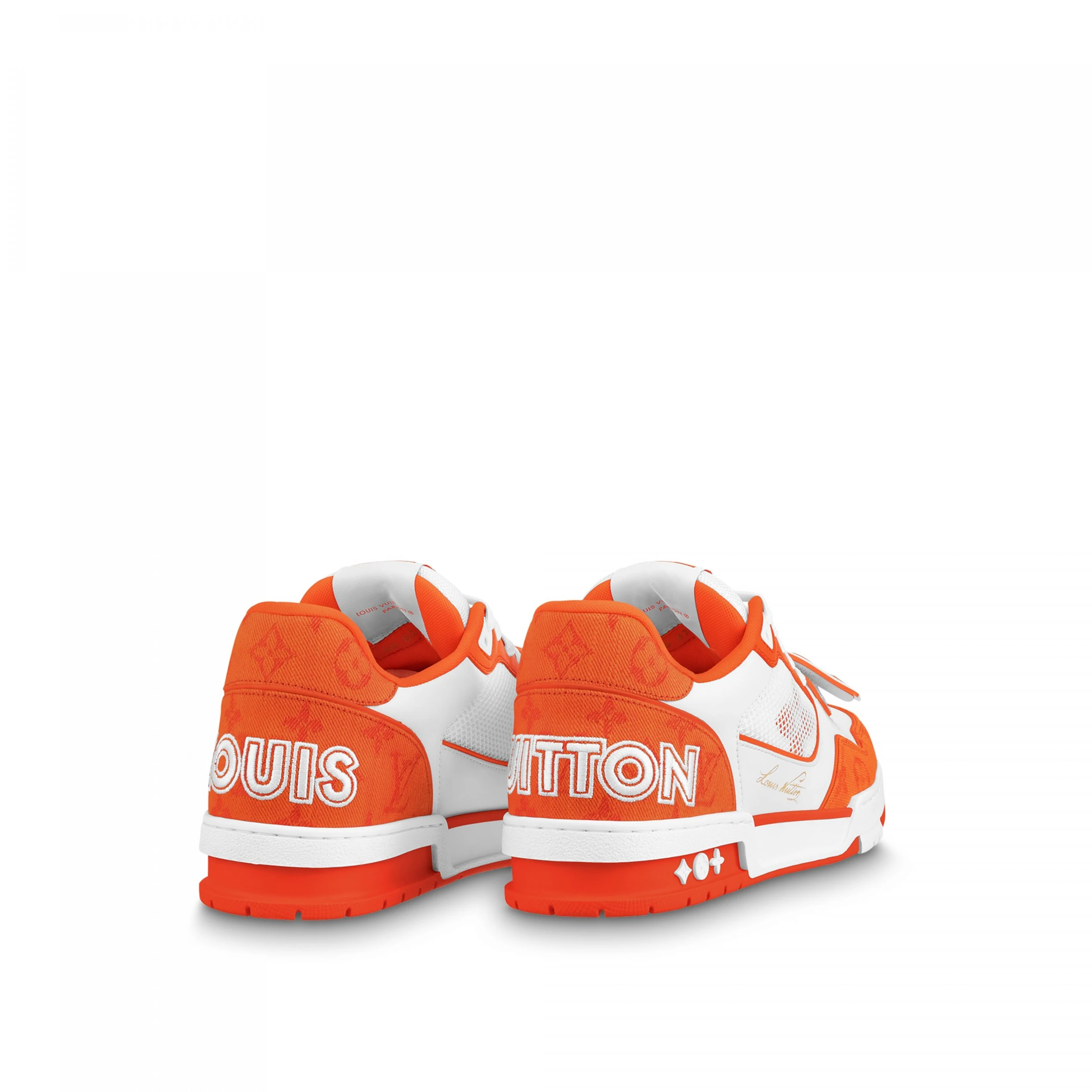 Lv belts replica Louis Vuitton LV Trainer Sneaker Velcro strap Monogram denim Orange 1A9ZBG
