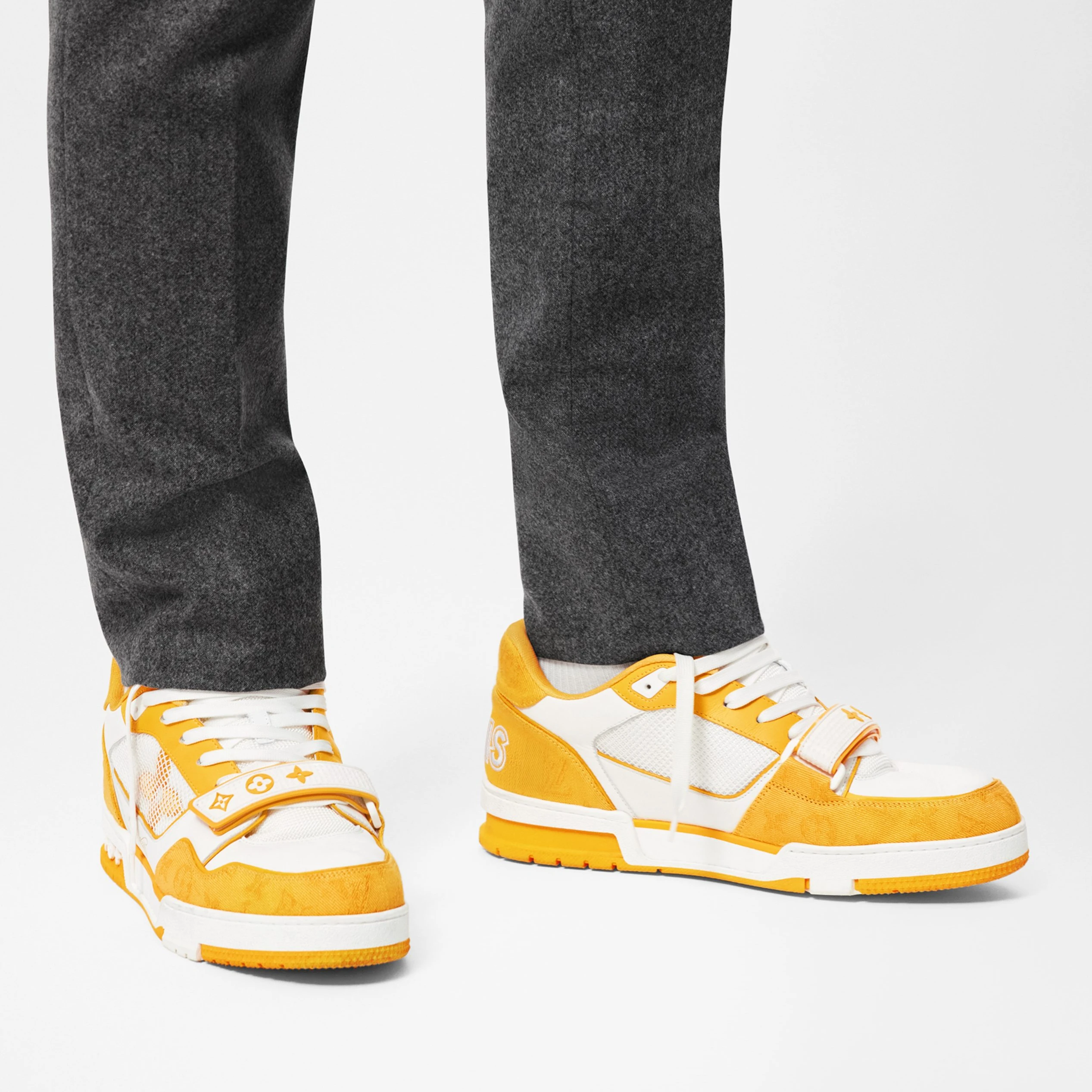 Replica bags lv Louis Vuitton LV Trainer Sneaker Velcro strap Monogram denim Yellow 1A9ZD4