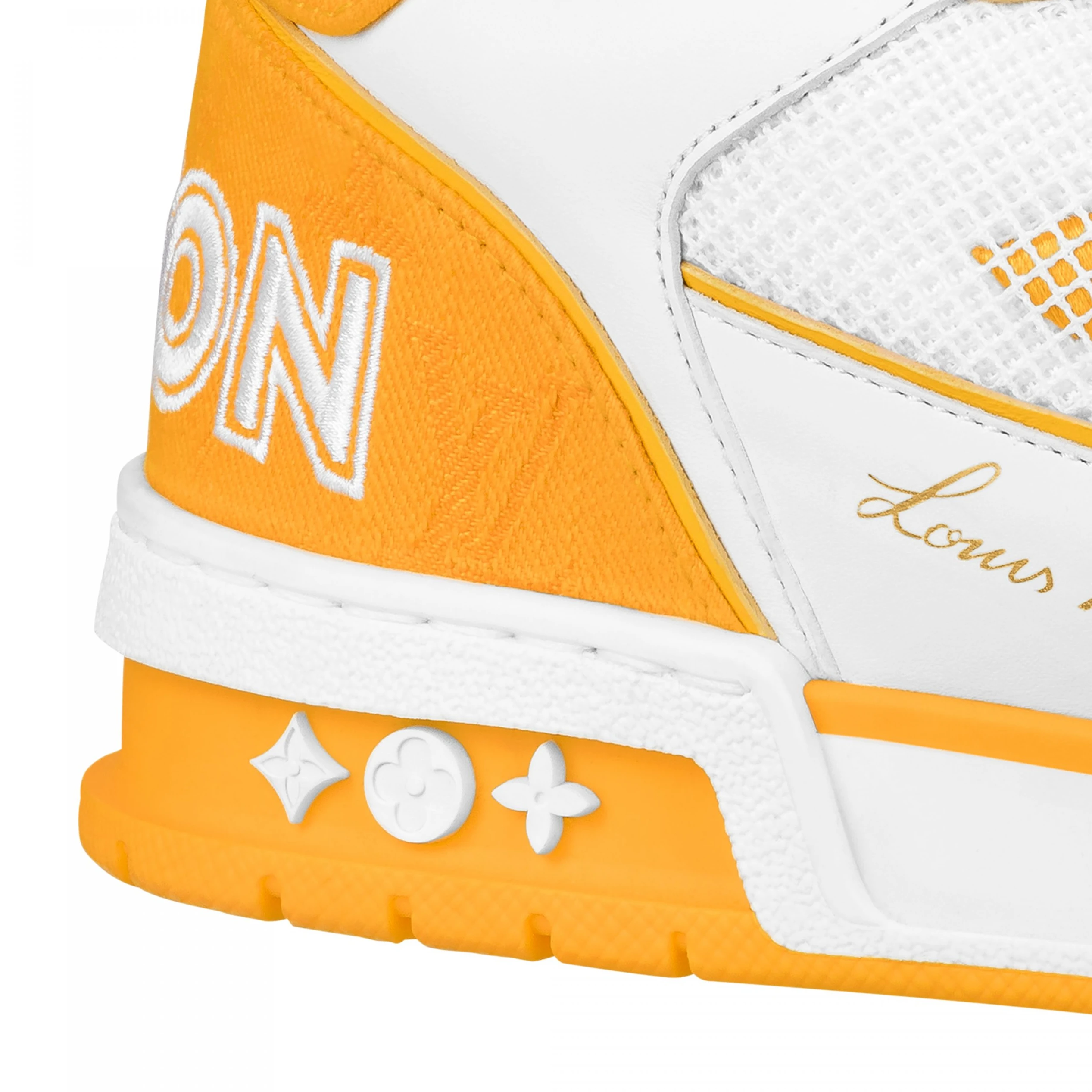 Replica bags lv Louis Vuitton LV Trainer Sneaker Velcro strap Monogram denim Yellow 1A9ZD4