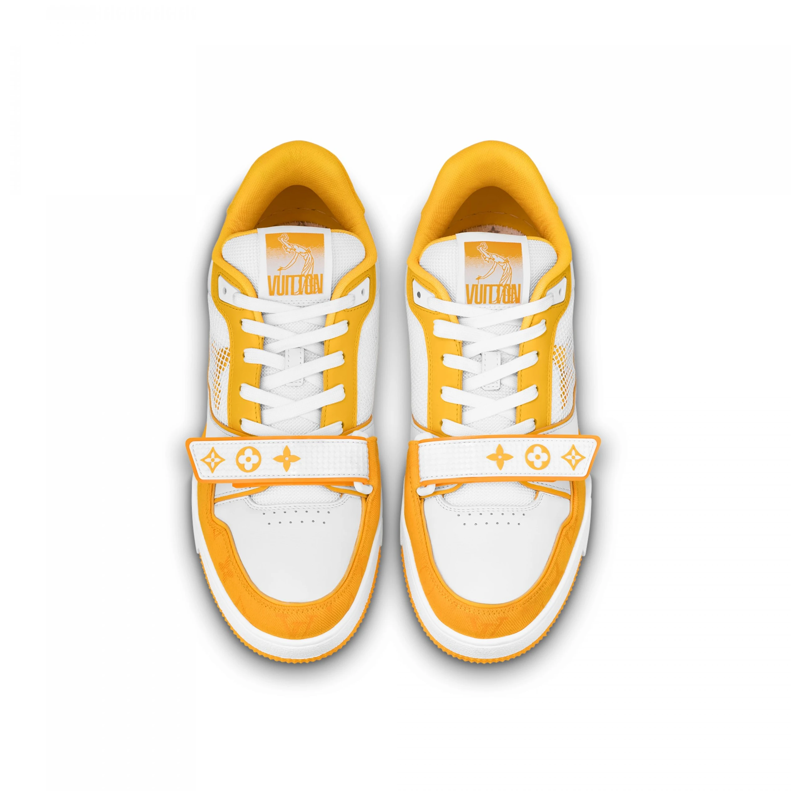 Replica bags lv Louis Vuitton LV Trainer Sneaker Velcro strap Monogram denim Yellow 1A9ZD4