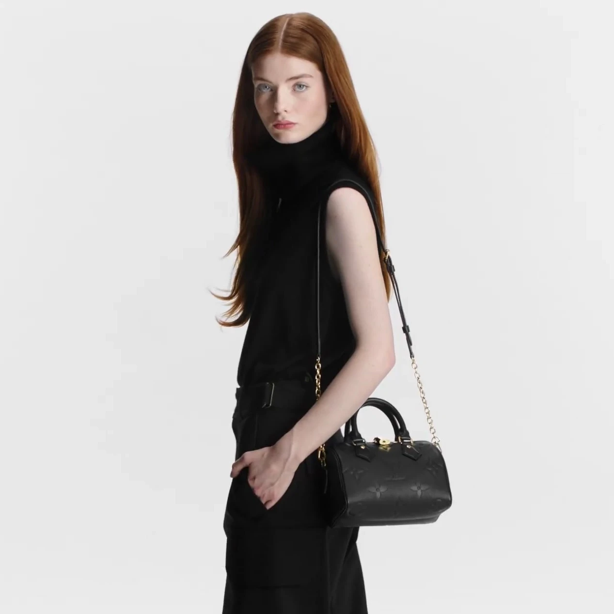 Replica bags lv Louis Vuitton M58953 Speedy Bandoulière 20 Monogram Empreinte Leather Black