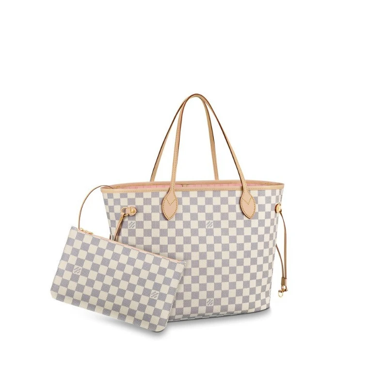 Louis Vuitton N41605 Neverfull MM Rose Ballerine Damier Azur Canvas