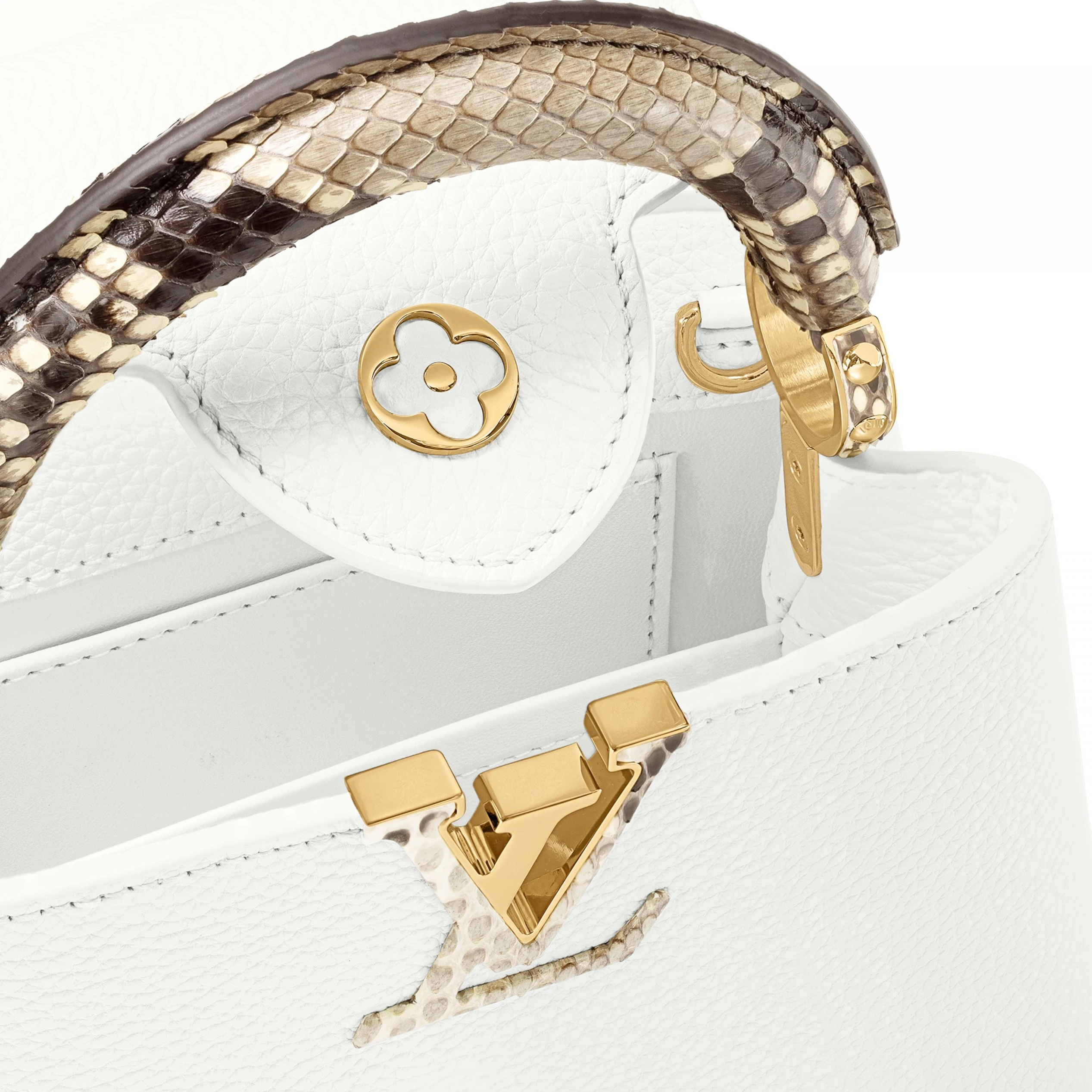 Top lv Louis Vuitton N98477 Capucines Mini Python Snow White