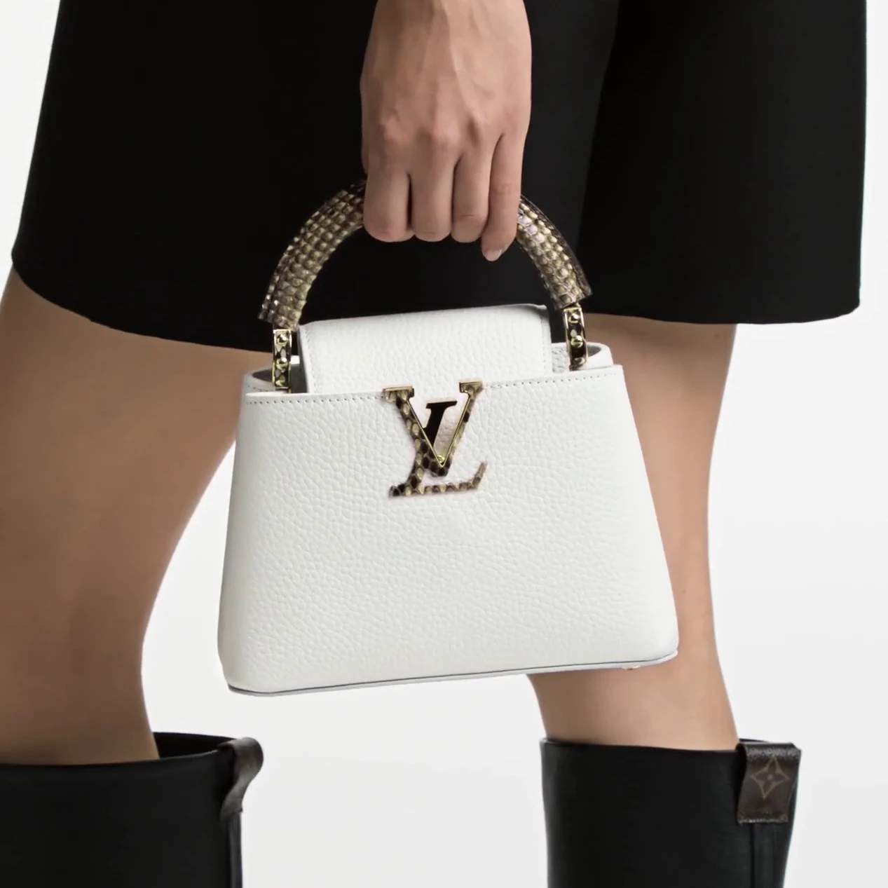 Top lv Louis Vuitton N98477 Capucines Mini Python Snow White