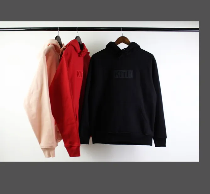 Kith Classic Logo Hoodie Classic Box Logo Velvet Hoodie Black Pink Red S M L XL