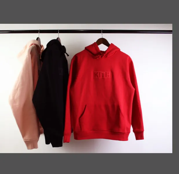 Kith Classic Logo Hoodie Classic Box Logo Velvet Hoodie Black Pink Red S M L XL