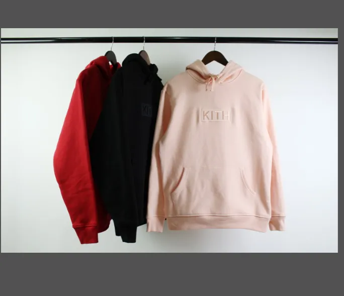 Kith Classic Logo Hoodie Classic Box Logo Velvet Hoodie Black Pink Red S M L XL