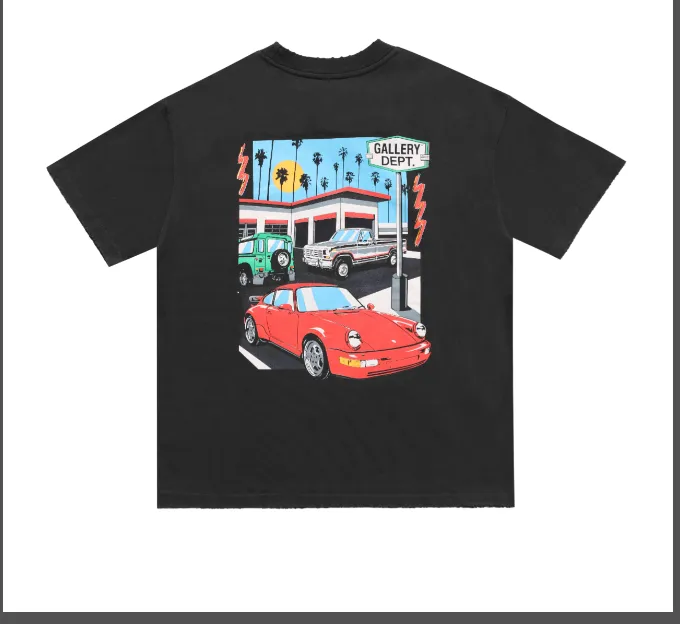 Gallery Dept Drive Thru Tee High Street Retro Back Painted Car Printed Short Sleeve T-shirt Black Brown S-XL