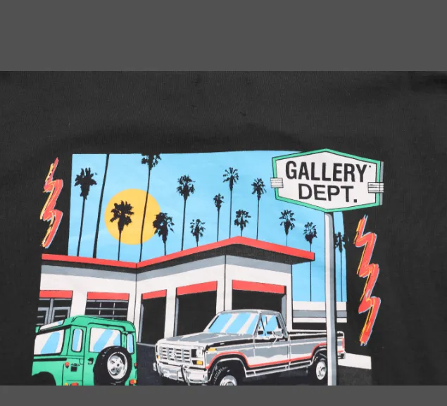 Gallery Dept Drive Thru Tee High Street Retro Back Painted Car Printed Short Sleeve T-shirt Black Brown S-XL