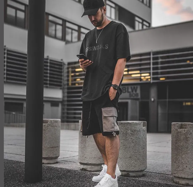 New Colors: Brown Matcha Green Navy Blue God Grey FOG Fear of God Essentials 20ss Double Line Letter LOGO Printed Short Sleeve T-shirt Black White Apricot Grey Camel S M L XL