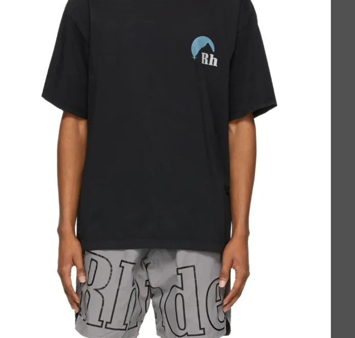 RHUDE 21ss Marlboro Snow Mountain Logo Printed High Street Short sleeved T-shirt Brown Blue S-XL