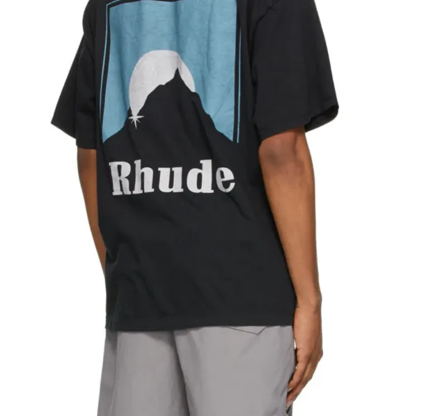 RHUDE 21ss Marlboro Snow Mountain Logo Printed High Street Short sleeved T-shirt Brown Blue S-XL