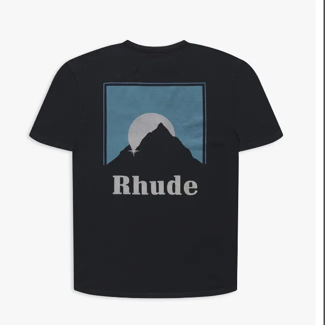 RHUDE 21ss Marlboro Snow Mountain Logo Printed High Street Short sleeved T-shirt Brown Blue S-XL