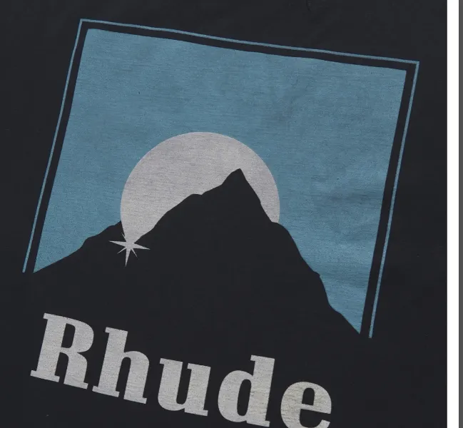 RHUDE 21ss Marlboro Snow Mountain Logo Printed High Street Short sleeved T-shirt Brown Blue S-XL