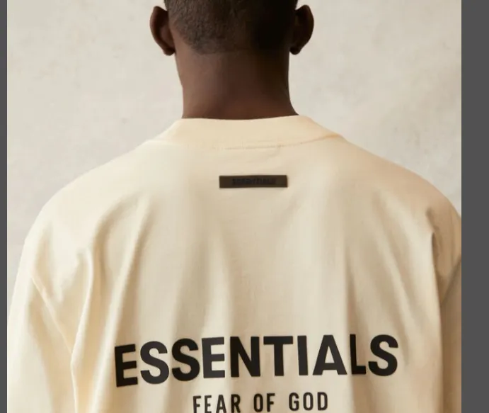 FEAR OF GOD 21SS ESSENTIALS Double Lined Back Silicone Letter Printed Long Sleeve T-shirt Black beige Medium Grey God Grey Brown S M L XL