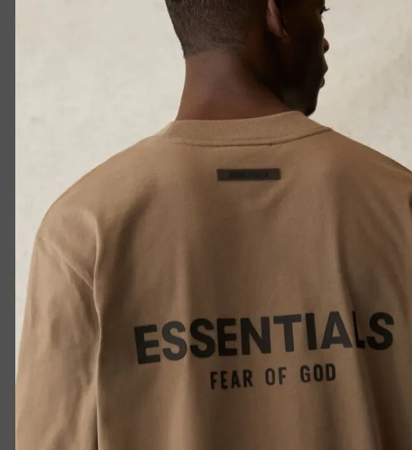 FEAR OF GOD 21SS ESSENTIALS Double Lined Back Silicone Letter Printed Long Sleeve T-shirt Black beige Medium Grey God Grey Brown S M L XL