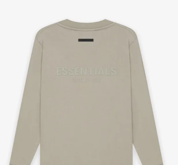 FEAR OF GOD 21SS ESSENTIALS Double Lined Back Silicone Letter Printed Long Sleeve T-shirt Black beige Medium Grey God Grey Brown S M L XL