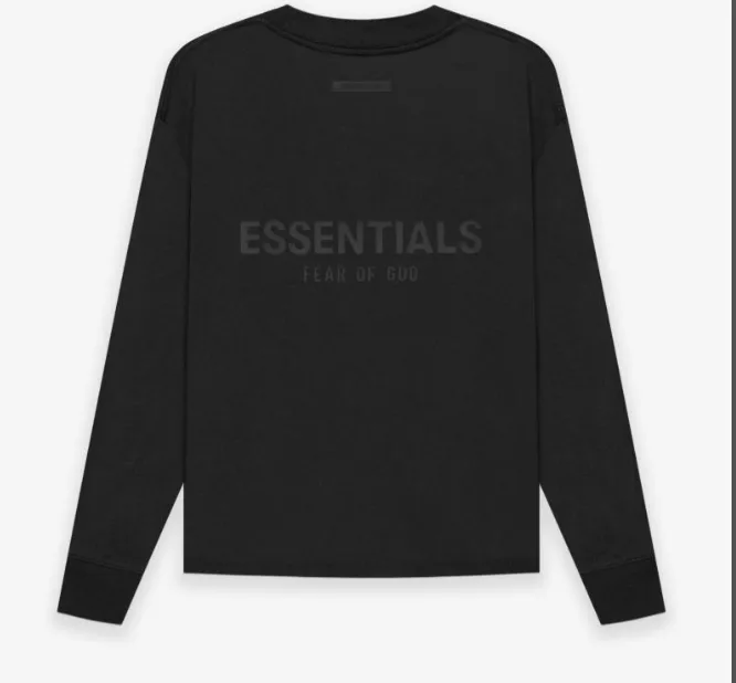 FEAR OF GOD 21SS ESSENTIALS Double Lined Back Silicone Letter Printed Long Sleeve T-shirt Black beige Medium Grey God Grey Brown S M L XL