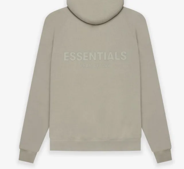 Fear Of God Essentials 21SS FOG Double Lined Back Silicone Letter Logo Printed Hoodie with Velvet Hoodie Black beige Khaki Grey Grey Brown Light Flower Grey Deep Flower Grey S M L XL