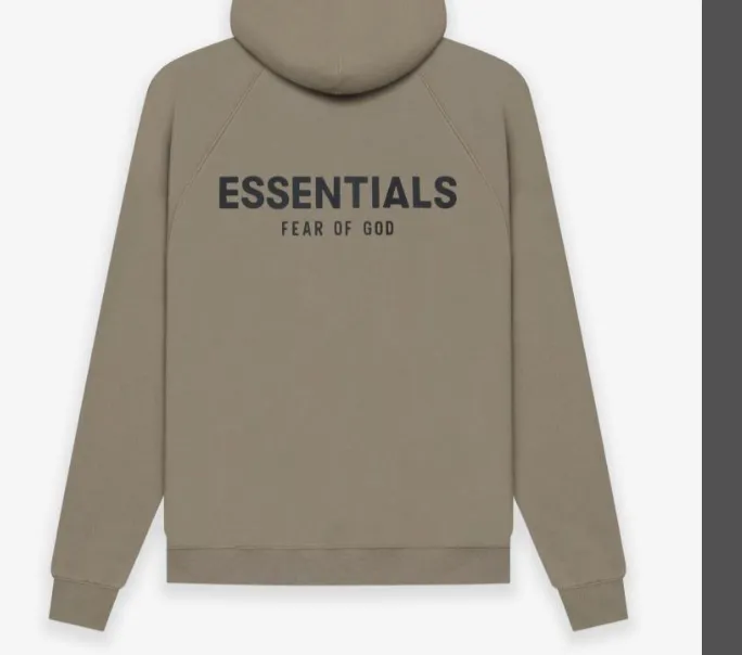 Fear Of God Essentials 21SS FOG Double Lined Back Silicone Letter Logo Printed Hoodie with Velvet Hoodie Black beige Khaki Grey Grey Brown Light Flower Grey Deep Flower Grey S M L XL