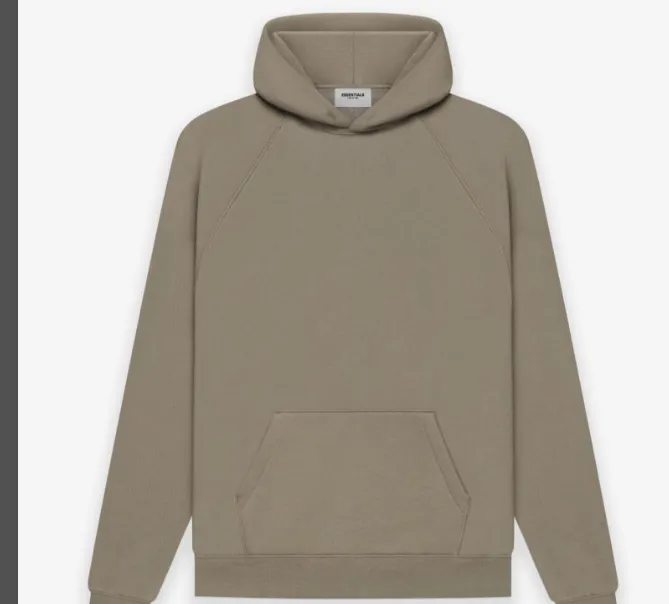 Fear Of God Essentials 21SS FOG Double Lined Back Silicone Letter Logo Printed Hoodie with Velvet Hoodie Black beige Khaki Grey Grey Brown Light Flower Grey Deep Flower Grey S M L XL