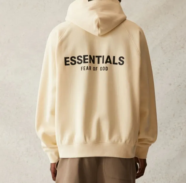 Fear Of God Essentials 21SS FOG Double Lined Back Silicone Letter Logo Printed Hoodie with Velvet Hoodie Black beige Khaki Grey Grey Brown Light Flower Grey Deep Flower Grey S M L XL