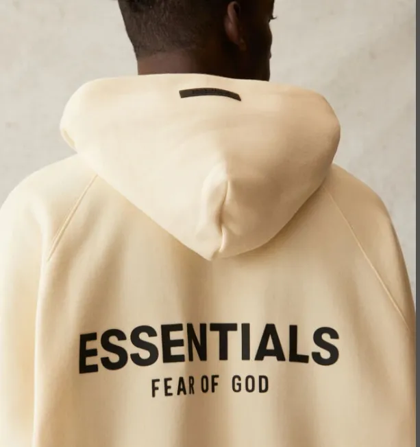 Fear Of God Essentials 21SS FOG Double Lined Back Silicone Letter Logo Printed Hoodie with Velvet Hoodie Black beige Khaki Grey Grey Brown Light Flower Grey Deep Flower Grey S M L XL