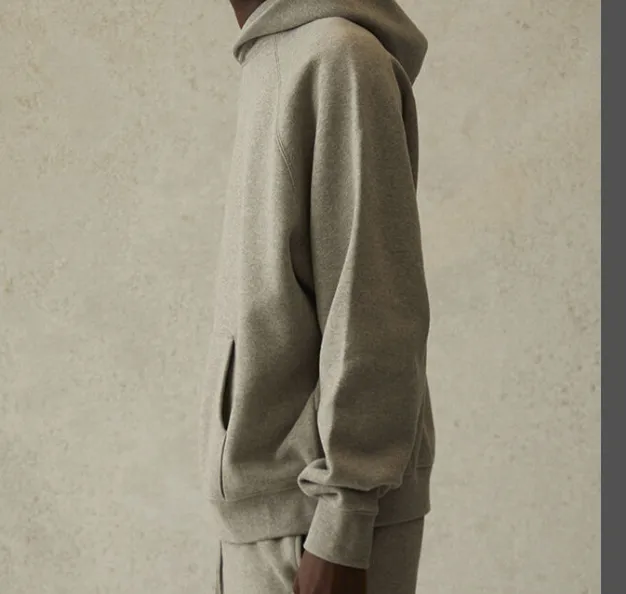 Fear Of God Essentials 21SS FOG Double Lined Back Silicone Letter Logo Printed Hoodie with Velvet Hoodie Black beige Khaki Grey Grey Brown Light Flower Grey Deep Flower Grey S M L XL