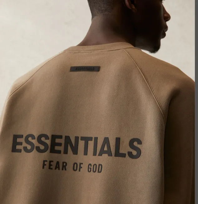 Fear Of God Essentials 21SS FOG Back Silicone Letter Printed Round Neck Hoodie Black beige Khaki Grey Grey Brown Light Flower Grey Deep Flower Grey S M L XL