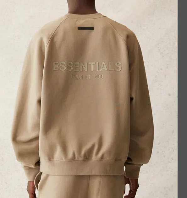 Fear Of God Essentials 21SS FOG Back Silicone Letter Printed Round Neck Hoodie Black beige Khaki Grey Grey Brown Light Flower Grey Deep Flower Grey S M L XL