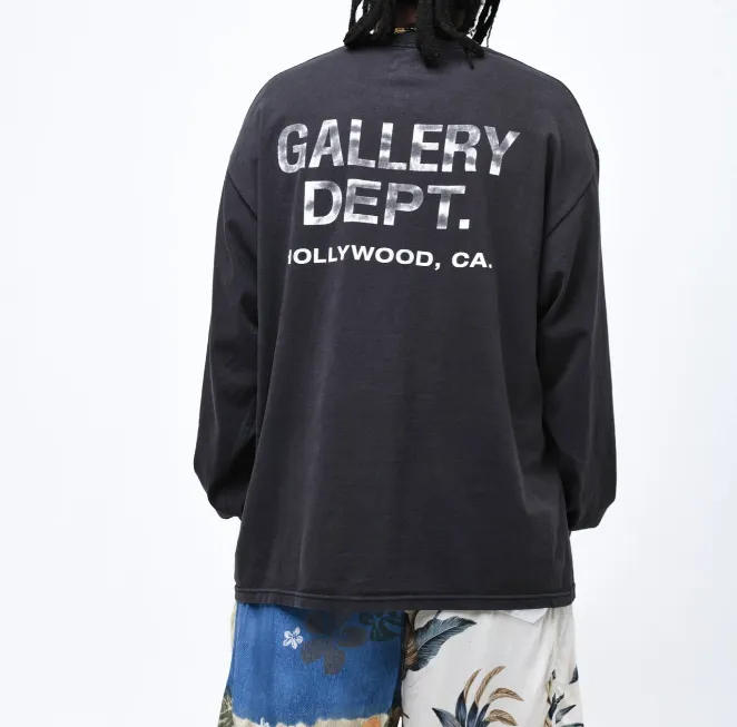 Gallery Depot. Souvenir Tee Hollywood Slogan Printed Long Sleeve T-shirt Black White S M L XL