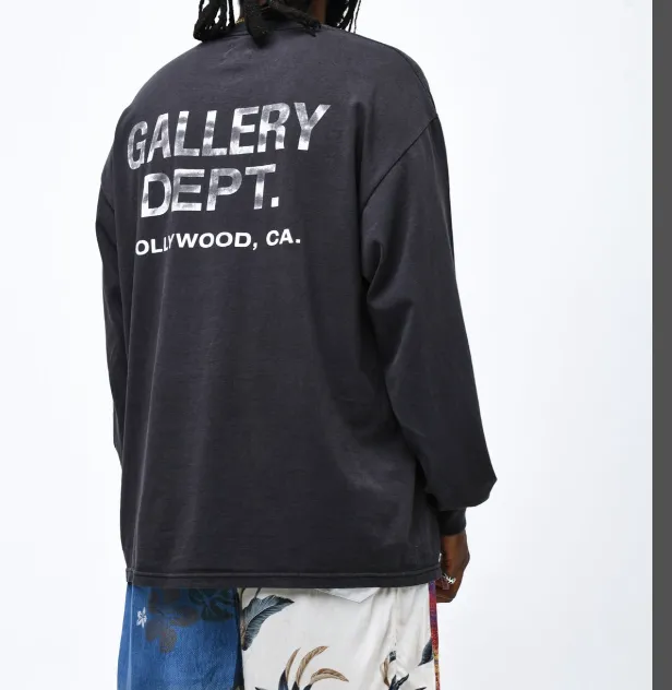 Gallery Depot. Souvenir Tee Hollywood Slogan Printed Long Sleeve T-shirt Black White S M L XL