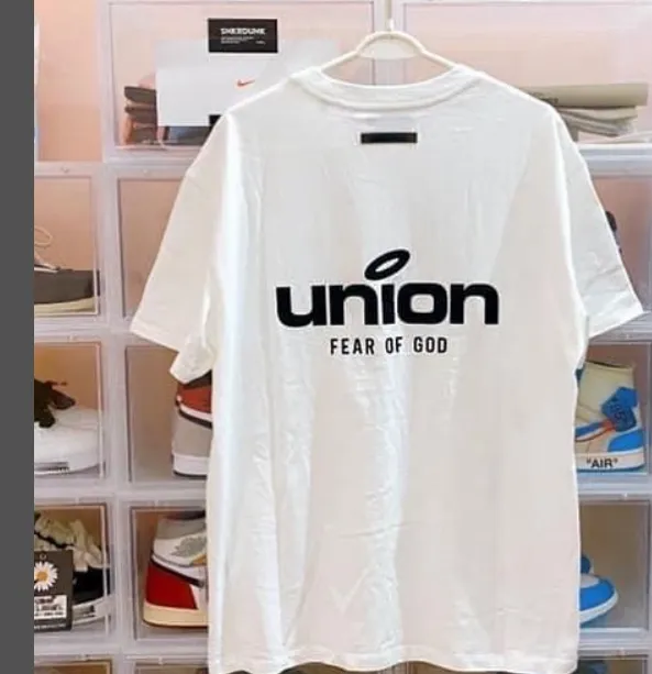 FEAR OF GOD x Union 30th Anniversary Co branded LOGO Letter Printed Short Sleeve T-shirt High Grade Grey Camel Rice White Blue Light Black S-XL