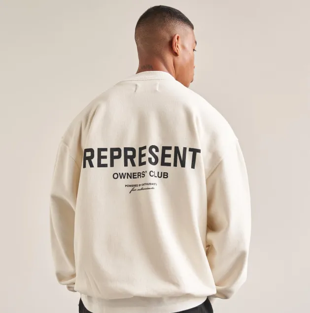 REPRESENT OWNERS CLUB Simple Letter Logo High Street Round Neck Hoodie Pink Purple Green Black Warm White