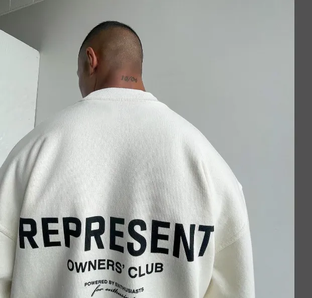 REPRESENT OWNERS CLUB Simple Letter Logo High Street Round Neck Hoodie Pink Purple Green Black Warm White