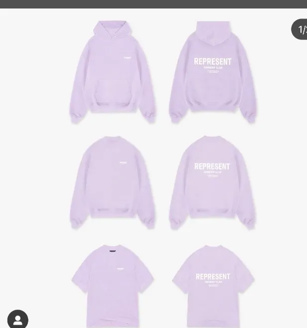 REPRESENT OWNERS CLUB Simple Letter Logo High Street Round Neck Hoodie Pink Purple Green Black Warm White