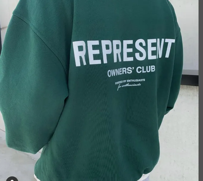 REPRESENT OWNERS CLUB Simple Letter Logo High Street Round Neck Hoodie Pink Purple Green Black Warm White