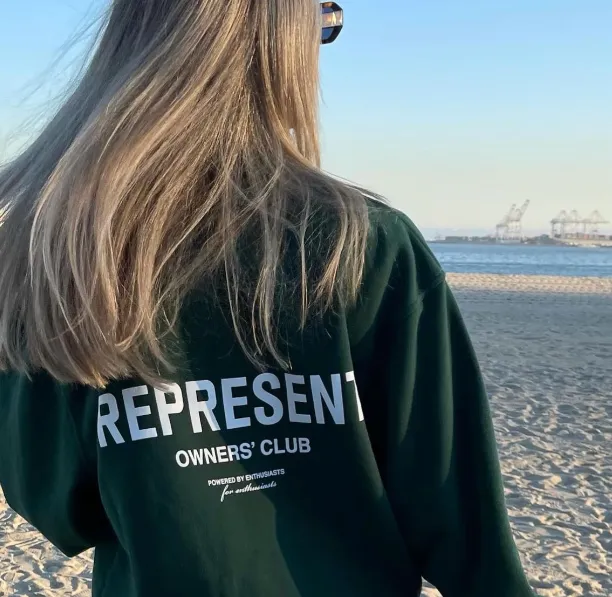 REPRESENT OWNERS CLUB Simple Letter Logo High Street Round Neck Hoodie Pink Purple Green Black Warm White